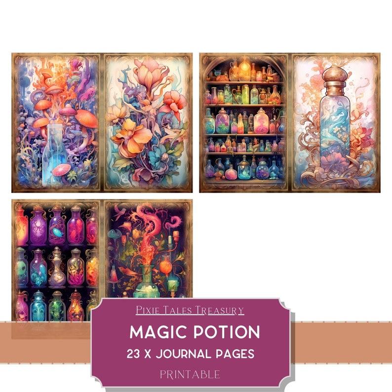 Magic Potion Fantasy Junk Journal Kit Fairytale Witch Apothecary Paper ...