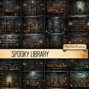 Spooky Library Junk Journal Kit Halloween Dark Goth Gothic Creepy Collage Sheet Vintage Scrapbooking Card Mixed Media Art Pages Download