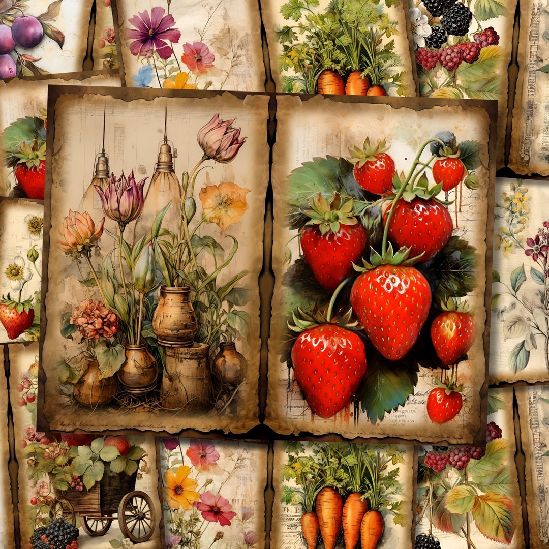 Botanical Junk Journal Kit Gardening Shabby Floral Paper Flower Cottage ...