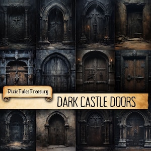 Dark Castle Doors Junk Journal Page Halloween Gothic Goth Spooky Witch Mystic Paper Junk Journal Kit Wydrukuj arkusz kolażu