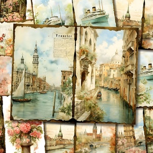 Travel Junk Journal Kits Vintage Junk Journal Travel Card Afdrukbaar Shabby Collage Vel Victoriaans Transport Papierpagina's Downloaden