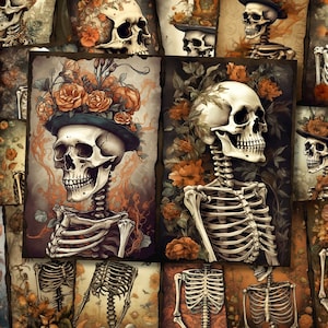 Páginas de diario basura de Halloween con esqueletos Kit de diario basura de Halloween vintage Tarjetas de diario imprimibles Kit de diario basura de Halloween Descarga digital