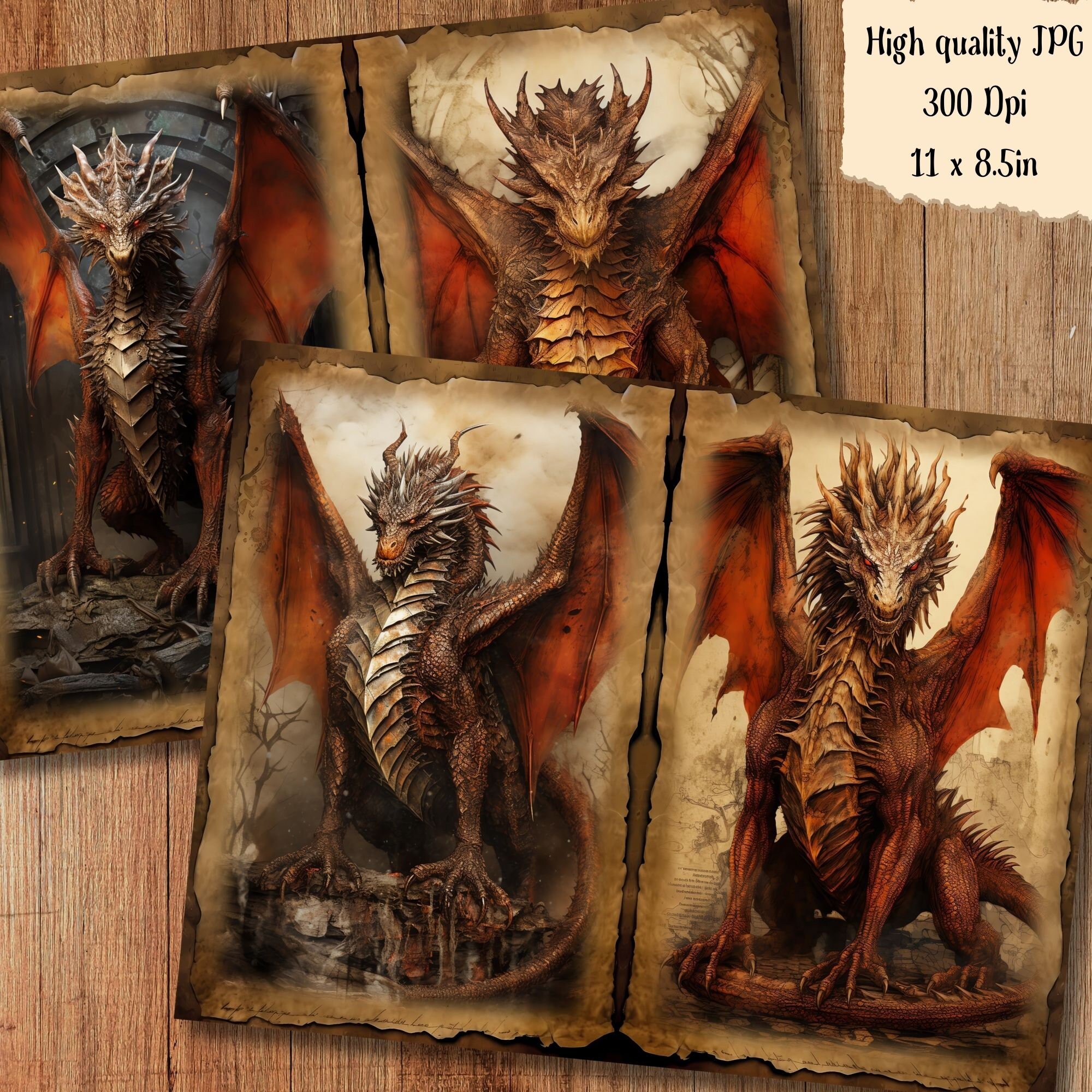 Fire Dragon Junk Journal Kit Paper Red Dragon Scrapbook Paper ...