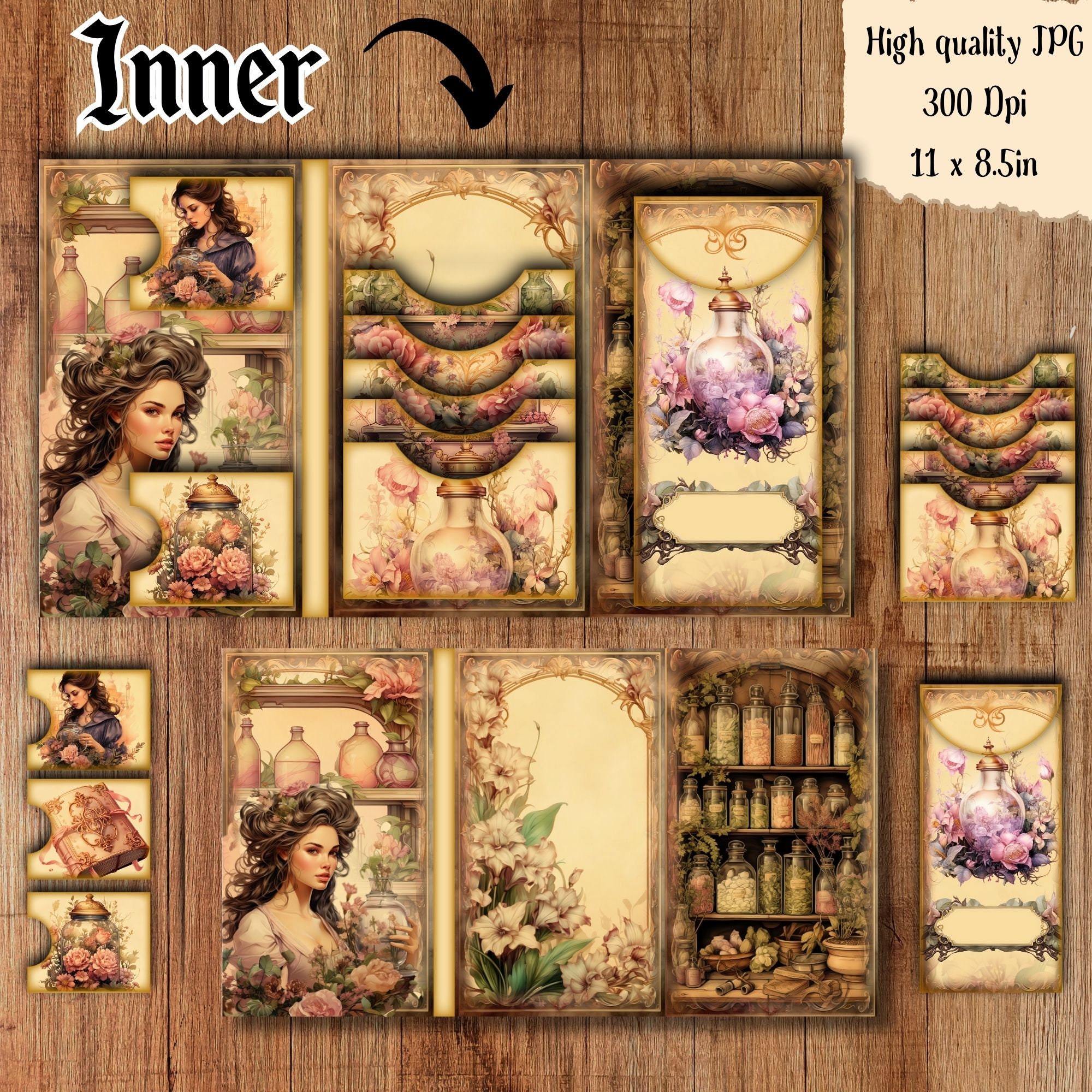 Junk Journal Folio Kit Pink Victorian Vintage Digital Trifold Booklet ...