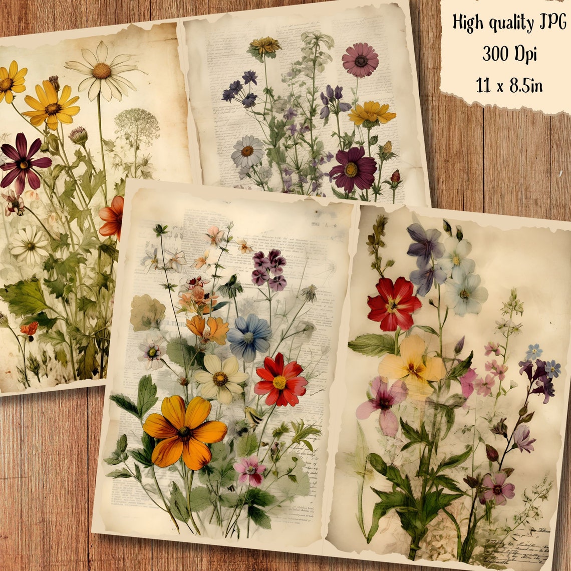 Wildflower Floral Watercolor Junk Journal Pages Flower Journaling Paper ...