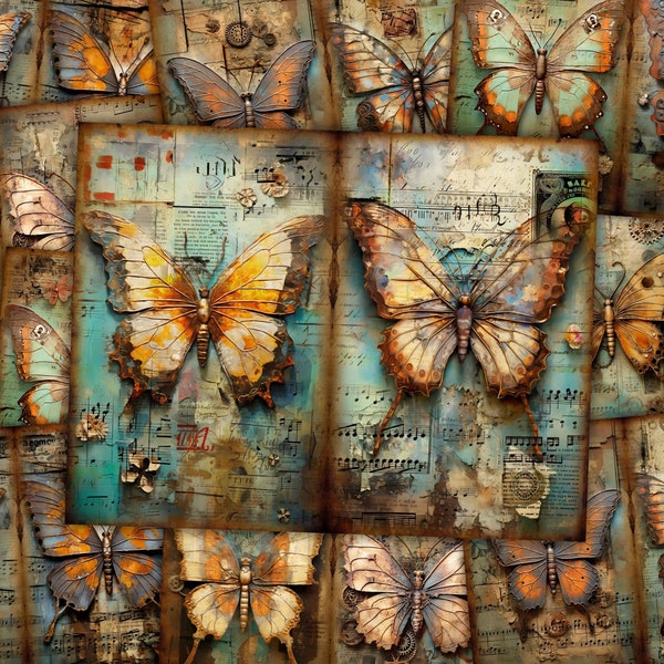 Rustic Butterfly Junk Journal Kit Journal Vintage Half Papers Junk Journal Scrapbook Collage Sheet Craft Paper Ephemera Digital Download