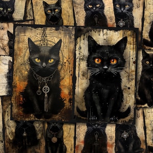 Schwarze Katze Junk Journal Seiten Dark Witch Fantasy Magisch Junkjournal Kit Halloween Digi Kit Goth Digital Papier Collage Sheet Printable