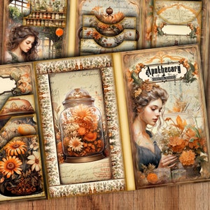 Junk Journal Folio Kit Orange Victorian Vintage Digital Trifold Booklet Digi Kit Scrap Book Simple Printable Digital Download, APO1313