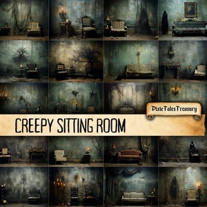 Creepy Sitting Room Junk Journal Kit Halloween Dark Goth Gothic Spooky Collage Sheet Vintage Scrapbooking Card Mixed Media Art Pages