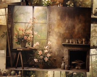 Vintage Art Room Junk Journal Kit Studio Background Digital Photography Backdrop Oil Painting Printable Collage Sheet Decoupage Paper Images