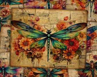 Dragonfly Junk Journal Kit Vintage Journal Papers Dragonflies Junk Journal Scrapbook Collage Sheet Craft Pages Ephemera Digital Download