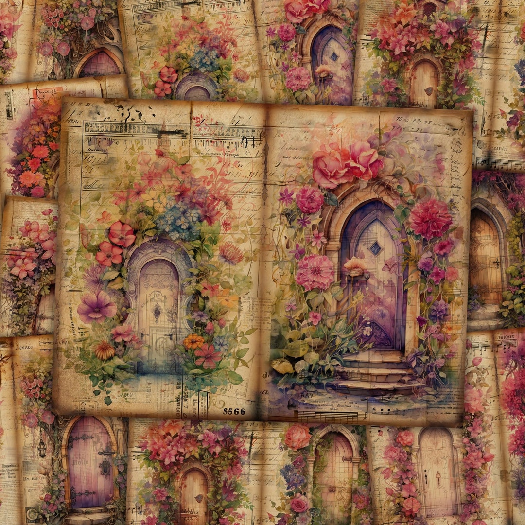 Doors Florals Junk Journal Kit Journal Vintage Half Papers Botanical ...
