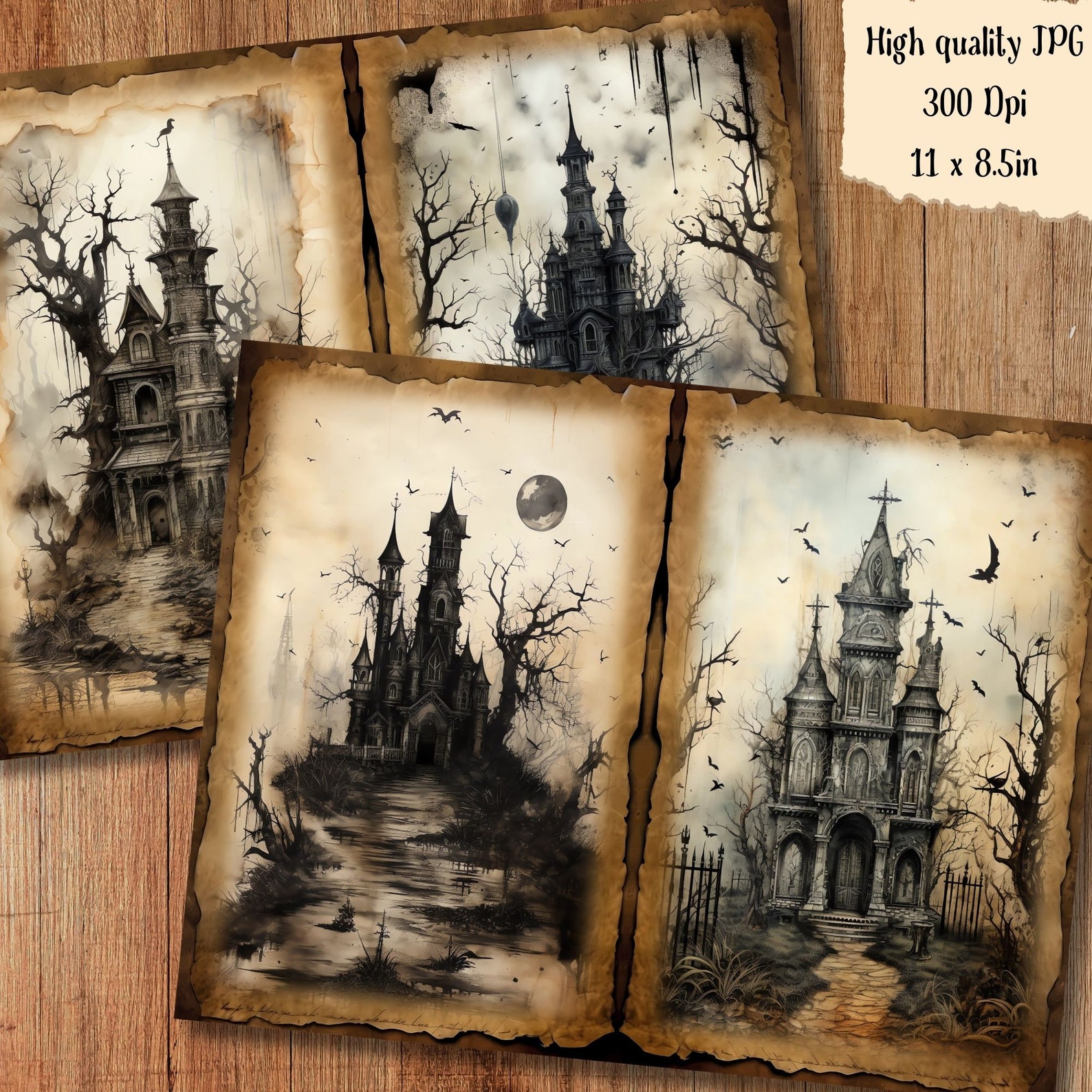 Haunted Manor Junk Journal Pages Dark Witch Creepy Mansion Junkjournal ...