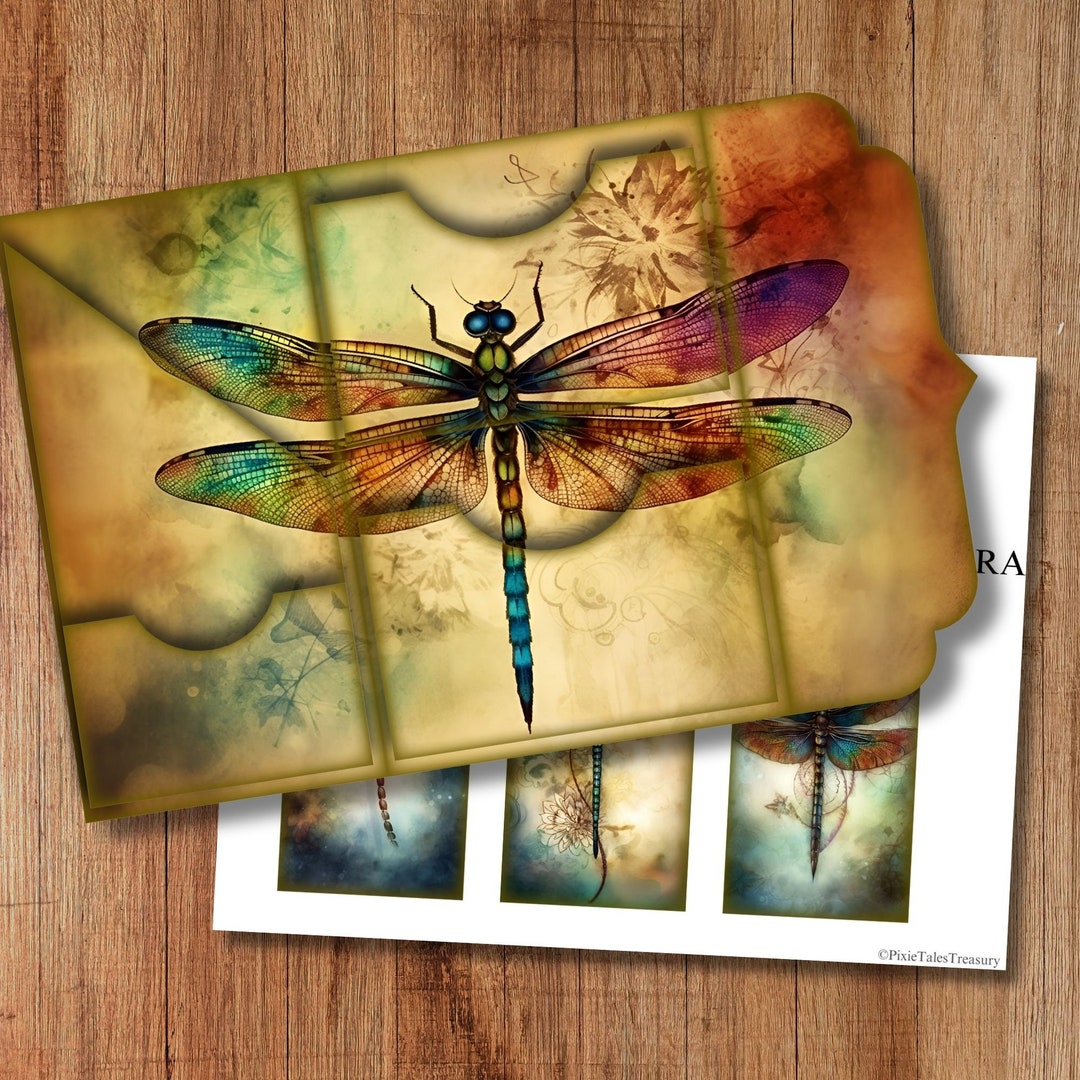Dragonfly Watercolor Trifold Folio Junkjournal Kit Vintage DIY Mini ...