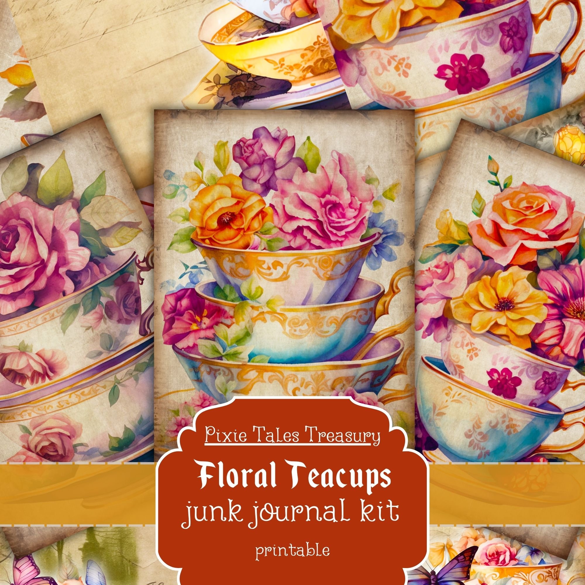 Tea Junk Journal Kit Teacups Scrapbooking Paper Tea Cup Vintage Collage ...
