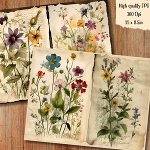 Wildflower Floral Watercolor Junk Journal Pages Flower Journaling Paper ...