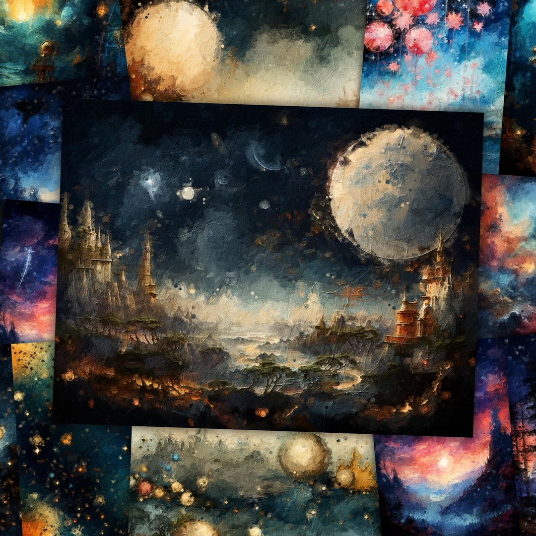 Cosmic Night Fantasy Junk Journal Kit Textured Mixed Media Starry Night ...