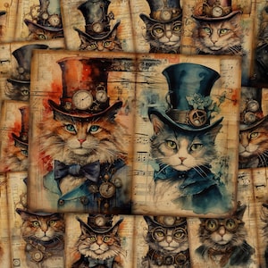 Victorian Steampunk Junk Journal Kit Vintage Cat Junk Journal Kit Half Pages Scrapbook Collage Sheet Craft Paper Ephemera Digital Download