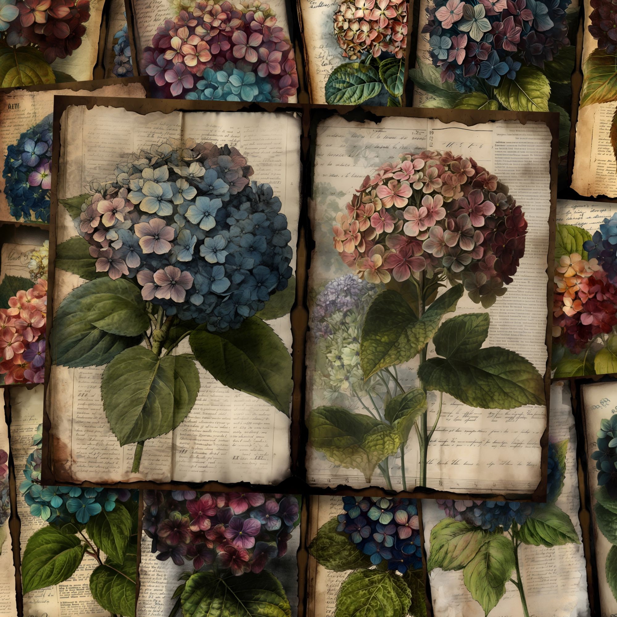 Hydrangea Floral Watercolor Junk Journal Pages Flower Journaling Paper ...