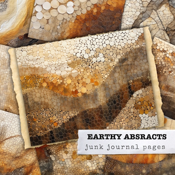 Earthy Abstracts Junk Journal Kit Collage Sheet Background Paper Mixed Media Art Scrapbooking Pages Shabby Grunge Painting Digital Download