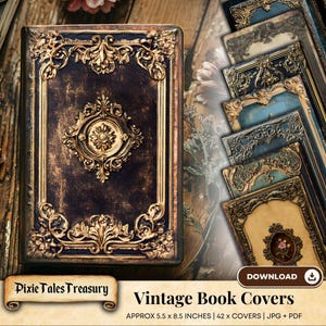 Vintage junk journal boekomslagen, afdrukbare ontwerpkit, doe-het-zelfartikelen voor scrapbooking, neutrale ephemera voor creatief handwerk en projecten