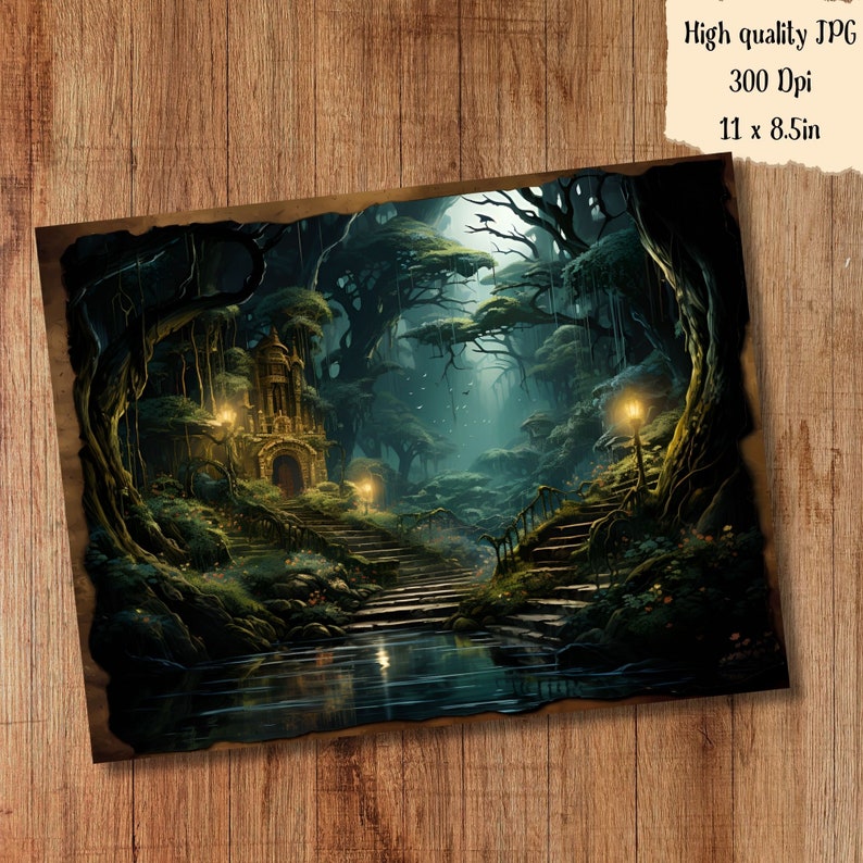 Enchanted Magical Forest Landscape Junk Journal Kit Pages Fantasy ...