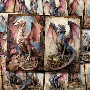 Dragon Junk Journal Kit Paper Fantasy Dragon Scrapbook Paper Journaling-pagina Mixed Media Junk Journal Supplies Collageblad downloaden