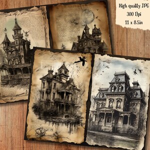 Haunted Mansion Watercolor Junk Journal Page Halloween Gothic Witchy ...