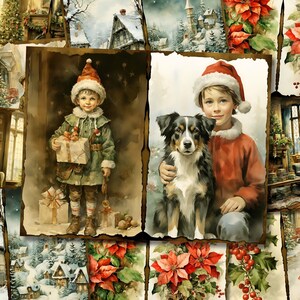 Kit de carnet de Noël vintage imprimable Pages d'hiver carte de journalisation papier Journal de Noël indésirable feuille de collage numérique éphémère
