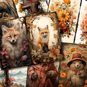 Autumn Fall Junk Journal Kit Digital Printable Junk Journal Country Western Farm Woodland Cottage Animal Pumpkin Collage Sheet Paper Pages