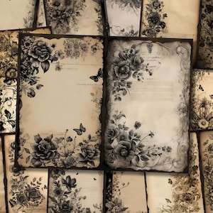 Dark Floral Watercolor Junk Journal Page Flower Journaling Paper ...