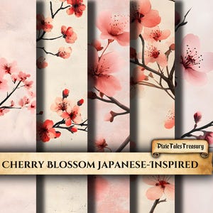 Kirschblüten Blumenpapier, japanisch inspirierte Sakura Scrapbook Junk Journal Papier, asiatische Blumen Bastelbedarf, Decoupage Hintergrundpapier