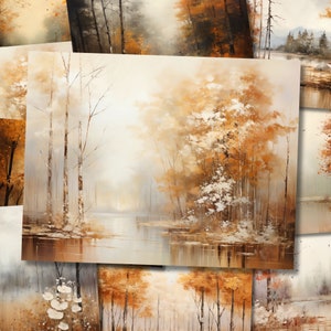 Junk Journal Papier Bos Herfst Herfst Journaling Paginaachtergrond Papier Plakboek Benodigdheden Afdrukbaar collagevel Oud Decoupage Gemengde techniek
