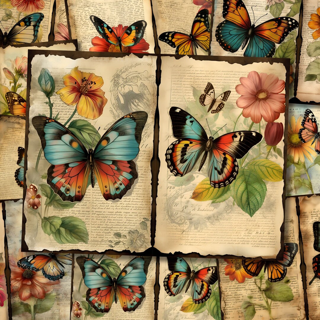 Butterfly Floral Watercolor Junk Journal Pages Flower Journaling Paper ...