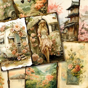 Travel Junk Journal Kits Vintage Junk Journal Travel Card Afdrukbaar Shabby Collage Vel Victoriaans Transport Papierpagina's Downloaden