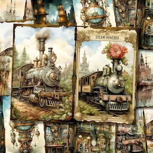 Kit de diario basura Steampunk Kit digital de diario basura victoriano Hoja de collage de diario de papel para manualidades de álbum de recortes Steampunk imprimible