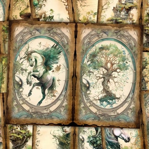 Kit diario fantasy Enchanted Forest Junk Journal Pagine di diario di fate creature mitologiche animali collage di carte tecniche miste stampabili Woodland