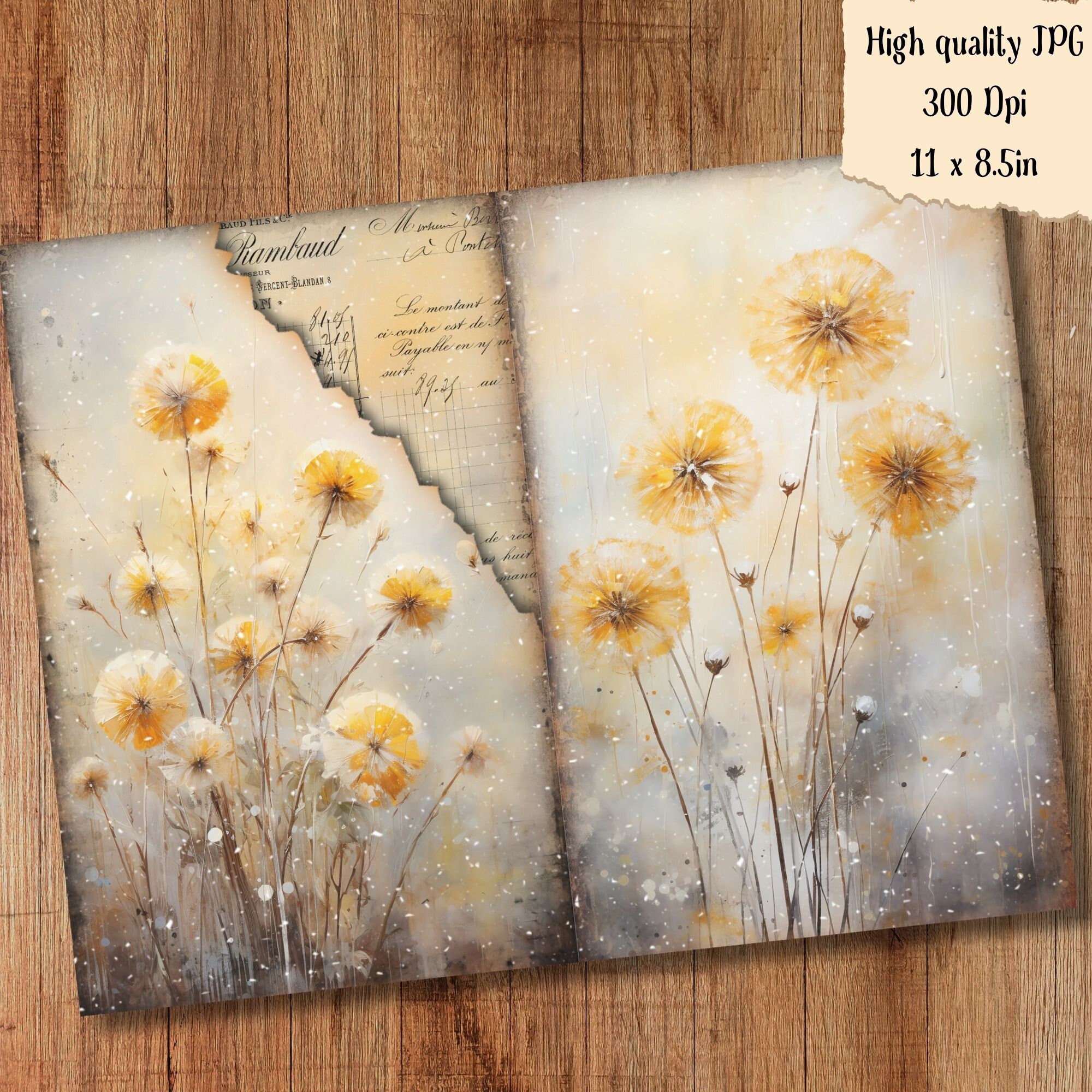 Dandelion Flower Junk Journal Kit Printable Pages Digital Downloaded ...