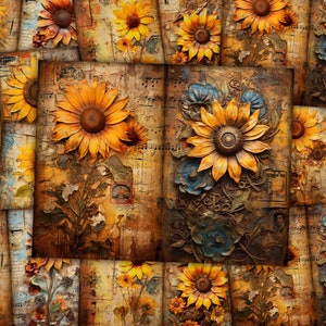 Sunflower Vintage Junk Journal Kit Summer Journal Papers Half Papers Half Pages Scrapbook Collage Sheet Craft Page Ephemera Digital Download