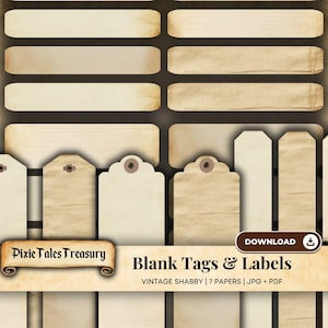 Etiquetas imprimíveis em branco, itens essenciais neutros para diários de lixo, suprimentos para artesanato DIY para scrapbooking, kit de design vintage para projetos criativos