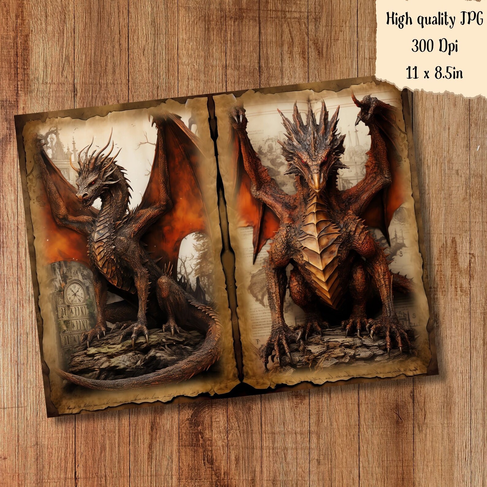 Fire Dragon Junk Journal Kit Paper Red Dragon Scrapbook Paper ...