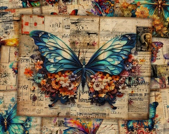 Butterfly Junk Journal Kit Vintage Journal Papers Butterflies Junk Journal Scrapbook Collage Sheet Craft Paper Ephemera Digital Download