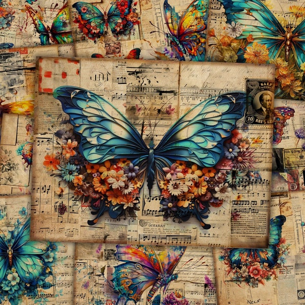 Butterfly Junk Journal Kit Vintage Journal Papers Butterflies Junk Journal Scrapbook Collage Sheet Craft Paper Ephemera Digital Download