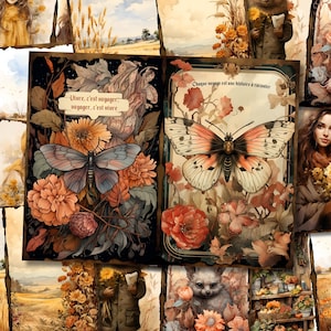 Autumn Fall Junk Journal Kit Digital Printable Junk Journal Country Western Farm Woodland Cottage Animal Pumpkin Collage Sheet Paper Pages