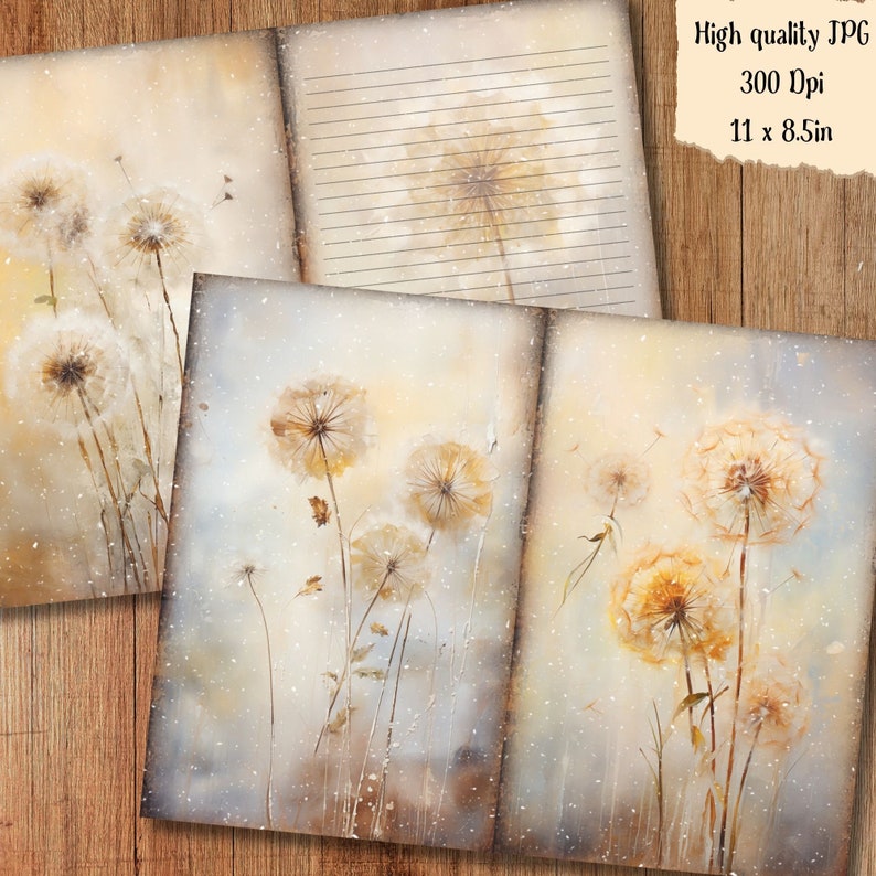 Flower Junk Journal Kit Printable Pages Dandelion Digital Downloaded ...