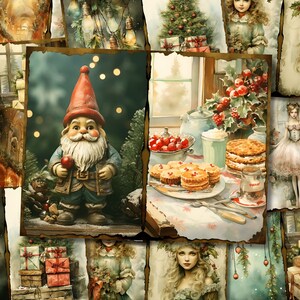 Kit de carnet de Noël vintage imprimable Pages d'hiver carte de journalisation papier Journal de Noël indésirable feuille de collage numérique éphémère