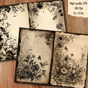 Dark Floral Watercolor Junk Journal Page Flower Journaling Paper ...
