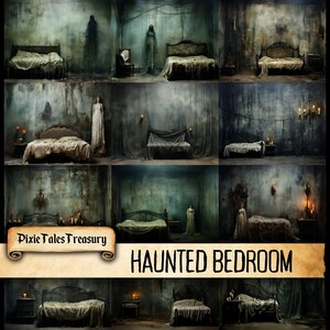 Haunted Bedroom Junk Journal Kit Halloween Dark Goth Gothic Creepy Collage Sheet Vintage Scrapbooking Card Mixed Media Art Pages Download