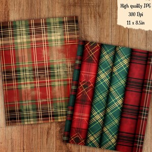 Vintage Christmas Plaid Pattern Collage Sheet Holiday Rustic Floral ...