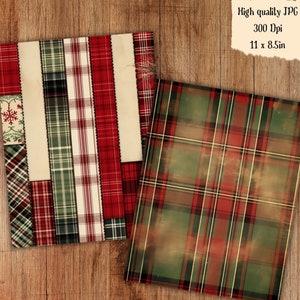 Vintage Christmas Plaid Pattern Collage Sheet Holiday Rustic Floral ...